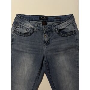 Earl‎ Jeans Women's Sz 6 Embellished Pockets Blue Flare Leg Jeans Stretch